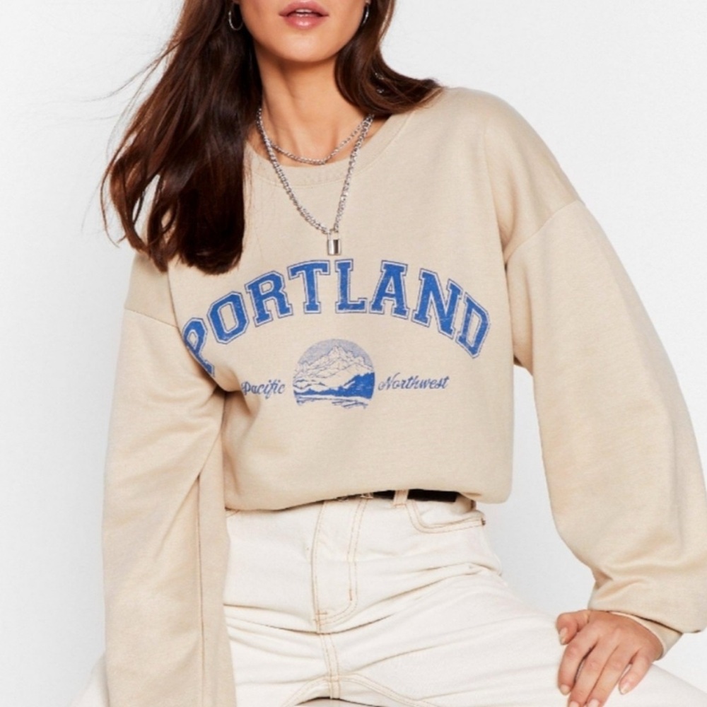 NastyGal Portland Graphic Beige Sweater